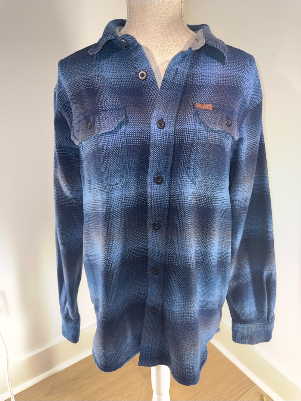 Orvis Blue Plaid Heavyweight Flannel Shirt Jacket Size Medium